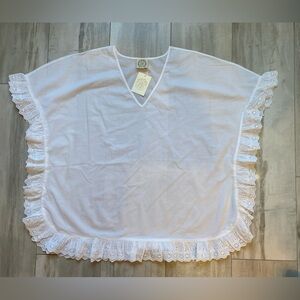 NWT TBBC Lightweight Cotton White Aunt Cathy Swimsuit V-neck Cover-up, XS-S